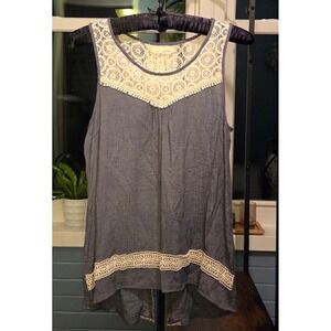 a'reve Lace Tank Top Sleeveless Casual Open Back Summer‎ Blouse Gray Medium